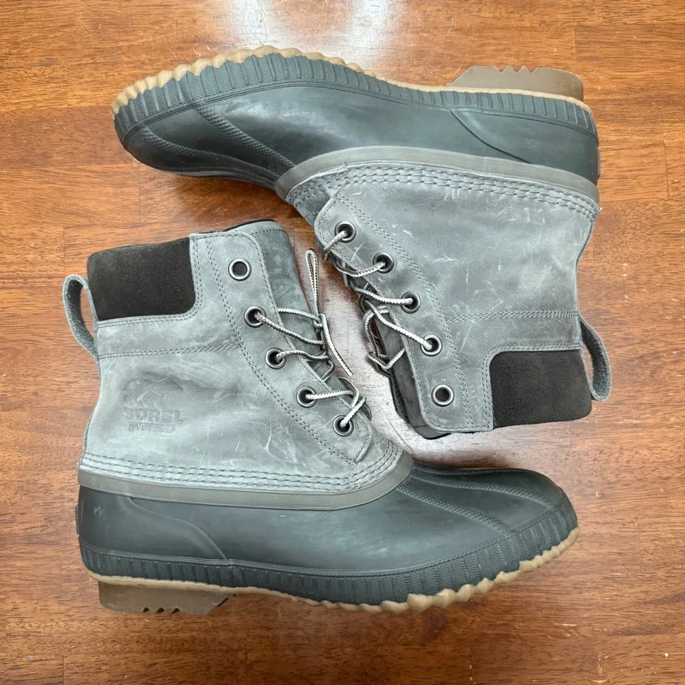 Sorel Cheyanne II‎ Duck Boots Men 10.5 Gray Waterproof Leather Rubber NM2575-052